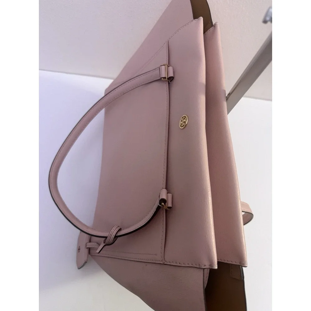 Tory Burch Parker Tote Pink Leather Bag Purse Classic Preppy Zip Top‎